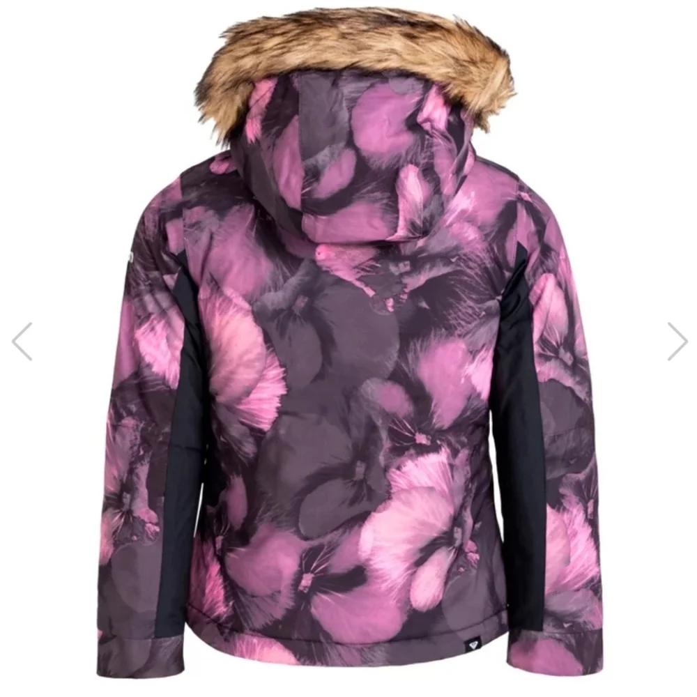 NWT ROXY Floral Pink GIRLS Size 16 XXL Jacket W/Faux FurTrimmed Hood